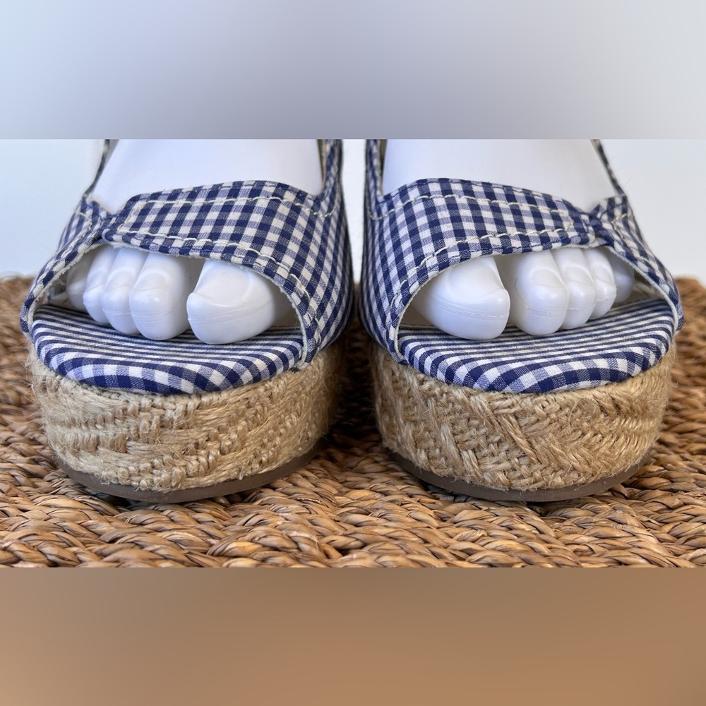 American Eagle Gingham Wedge Espadrille Sandal Blue/White Size‎ 8.5 - Picture 3 of 13